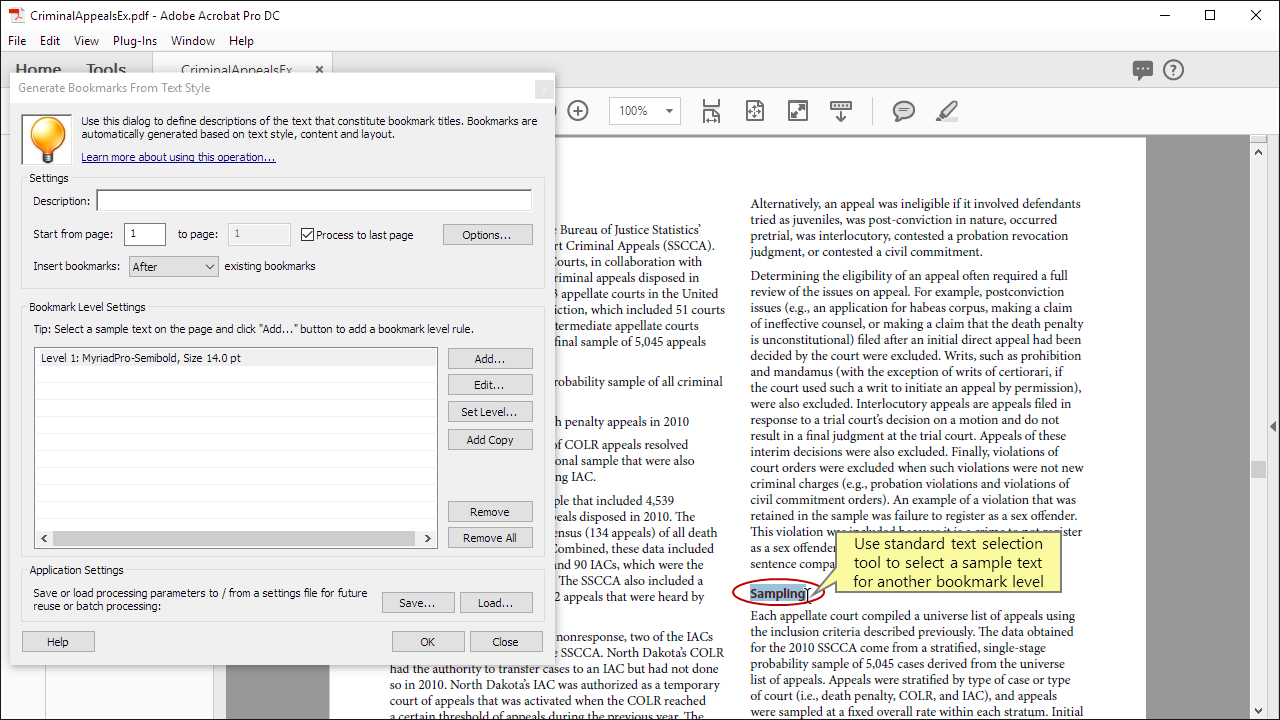 Select a sample text for a new bookmarking level